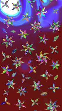 Bir sürü kırmızı ve soyut çiçekli tropik eskiz deseni. Renkli raster çizimi çizimi. Küçük çiçekte sevimli çiçek deseni var..