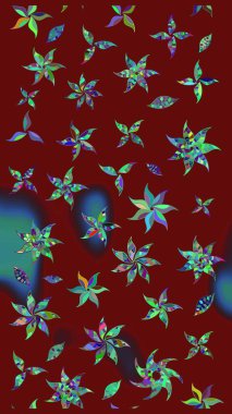 Asya tekstil tarzında. Raster illüstrasyonu. Kırmızı renkte çiçekler. Çiçek desenli çizim. Raster illüstrasyonu.