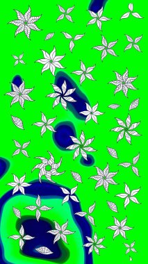 Tekstil için suluboya eskiz deseni. El çizimi çiçek çizimi deseni (fayans). Şirin çiçekli, desenli, yeşil renkli çizim deseni.