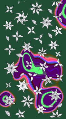 Renkli Bahar Teması eskiz kalıbı. Sevimli çiçek raster deseni. Düz Çiçek Elementleri Tasarımı. Yeşil renkte çiçekler.