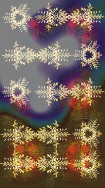 Kahverengi, gri ve mor kar taneleri. Noel ve yeni yıl moda baskıları için tatil tasarımı. Renkler. Kar tanelerinin soyut arkaplanı olan şirin bir Noel arkaplanı. Raster illüstrasyonu.