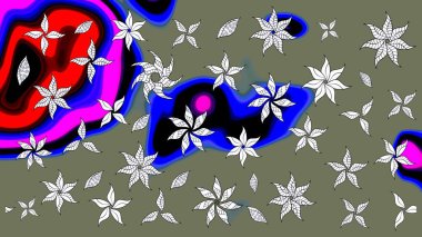 Raster illüstrasyonu. Yumuşak, yeşil renkli bahar çiçekleri. Raster çiçek desenli ve çiçekli..