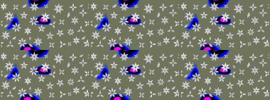 Klasik çiçekler. El çizimi, soyut ve süslü elementler. Yaz çiçekleri teması. Yeşil renkler. Suluboya resim taklit Raster illüstrasyonu.