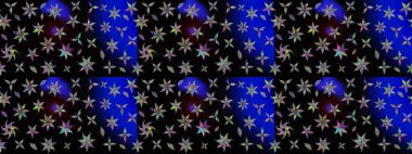 Raster illüstrasyonu. Yumuşak, bahar çiçekleri siyah renklerde. Patlayan çiçekler soyut olarak yerleştirilmiş. Raster deseni.