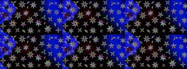 Raster illüstrasyonu. Şirin çiçekli eskiz deseni ve siyah renkli yapraklar, suluboya çiçek deseni, duvar kağıdı, kart veya kumaş için fayanslı.