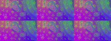 Sevimli çiçek raster deseni. Düz Çiçek Elementleri Tasarımı. Renkli Yaz Temalı eskiz kalıbı. Mor renkte çiçekler.