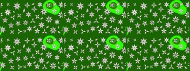 Küçük çiçekli basit bir çiçek çizimi. Yeşil renkte şirin çiçekler. Moda baskısı, albüm, ambalaj kağıdı ve duvar kağıdı için zarif dekoratif süslemeler. Raster illüstrasyonu.