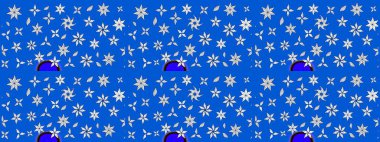 Çiçek süslemeli çizim deseni. Mavi renkli çiçekler. Raster illüstrasyonu.