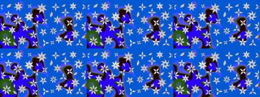 Güzel kumaş deseni. Raster suluboya deseni, narin çiçekler, mavi çiçekler, tebrik kartı şablonu..