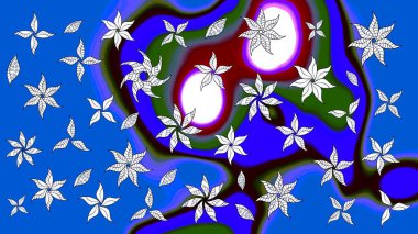 Mavi renkte etnik çiçeklerle süslenmiş zarif bir eskiz. Raster Çiçek İllüstrasyonu güzel tekstil..