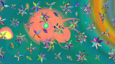 Mavi renkli çiçekler. Çizim çiçek deseni duvar kâğıdı olarak kullanılabilir. Raster illüstrasyonu.