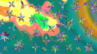 Mavi renkli çiçekler. Raster illüstrasyonunda çiçek deseni çizimi.