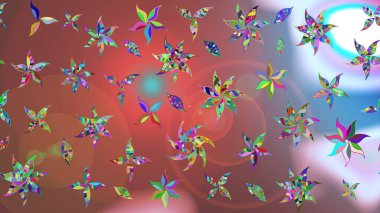 Renkli Yaz Temalı eskiz kalıbı. Kahverengi renkli çiçekler. Sevimli çiçek raster deseni. Düz Çiçek Elementleri Tasarımı.