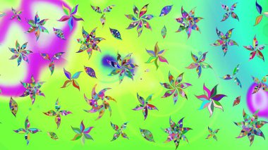 Yeşil renkli çiçekler. Çizim çiçek deseni duvar kâğıdı olarak kullanılabilir. Raster illüstrasyonu.