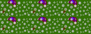 Raster illüstrasyonundaki çiçek desenli çizim. Yeşil renkli çiçekler. Renkli Bahar Teması eskiz kalıbı. Düz Çiçek Elementleri Tasarımı.