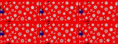 Renkli raster çizimi çizimi. Bir sürü kırmızı ve soyut çiçekli tropik eskiz deseni. Küçük çiçekte sevimli çiçek deseni var..