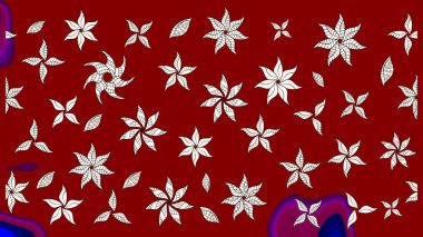 Moda baskıları için zarif bir şablon. Parlak renkli çiçekli ve kırmızı yapraklı harika bir çiçek deseni. Modern çiçek arkaplanı. Halk stili.