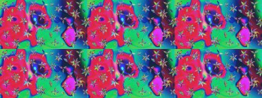 Raster illüstrasyonu. 3D çiçekler, eskiz. Mavi renklerde.