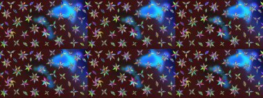 Raster deseni. Bahar çiçekleriyle desen dalla, kahverengi renklerle çiçek siluetiyle.