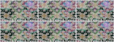 Raster Floral Illustration, Asyalı tekstil. Gri renkli etnik çiçeklerle kusursuz bir desen..