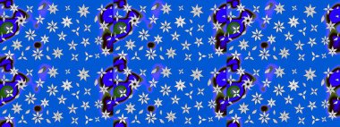 Mavi renkte manzaralı çiçek deseni. Sevgililer günü ve tebrik kartı konsepti için şık bir davetiye. Üst manzara, yumuşak stil. Çiçek kompozisyonu, el boyası, hassas şablon..