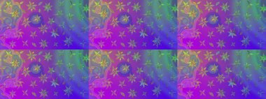 Yumuşak, mor renkte bahar çiçekleri. Raster illüstrasyonu. Yaprak ve çiçeklerin suluboya resmi, menekşe renkleri üzerine çizim şekli.