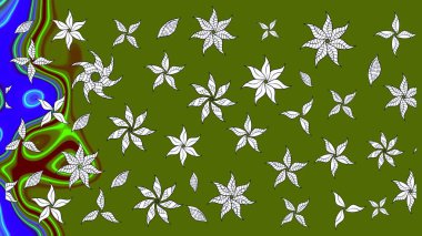 Üzerinde gelincikler ve vadi zambakları olan renkli çiçek desenli nakış deseni. Tekstil tasarımı için yeşil renkli geleneksel halk çiçekleri buketi.