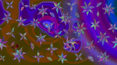 Düz Çiçek Elementleri Tasarımı. Renkli Bahar Teması eskiz kalıbı. Kahverengi renkli çiçekler. Raster illüstrasyonunda çiçek deseni çizimi.