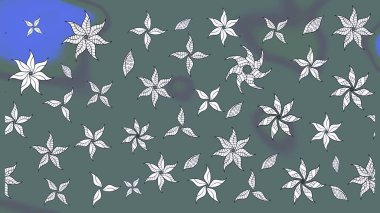 Raster illüstrasyonu. Taslak desenli, modaya uygun kumaş deseni. Renkli Bahar Teması eskiz kalıbı. Düz Çiçek Elementleri Tasarımı. Şirin çiçek elementleri..