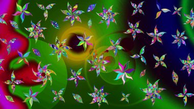 Yeşil renkli Asya tekstili. Raster illüstrasyonu. Suluboya çiçekli çiçek deseni.