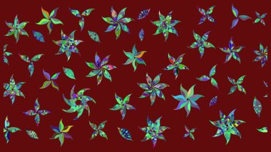 Renkli Bahar Teması eskiz kalıbı. Kırmızı renkte çiçekler. Raster illüstrasyonundaki çiçek desenli çizim. Düz Çiçek Elementleri Tasarımı.