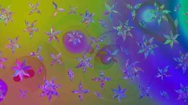 Çiçek ve yapraklı karalama şeklinde Raster çiçek deseni. Raster illüstrasyonu. Yumuşak, yeşil renkte bahar çiçekleri.