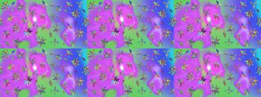 Vadinin çiçekleri mor renklerde. Soyut etnik raster çizim kalıbı. Çiçekler..