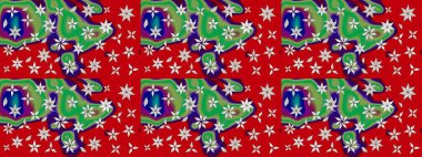 Raster illüstrasyonundaki çiçek desenli çizim. Kırmızı renkte çiçekler. Renkli Yaz Temalı eskiz kalıbı. Düz Çiçek Elementleri Tasarımı.