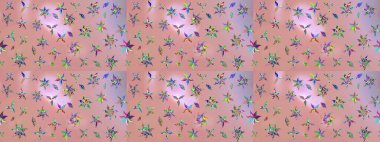 Süslü kumaş deseni. Raster illüstrasyonundaki çiçek desenli çizim. Düz Çiçek Elementleri Tasarımı. Renkli Bahar Teması çizim şablonu.