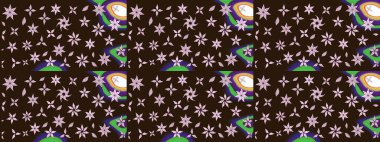 Raster illüstrasyonu. Küçük çiçekteki sevimli çiçek deseni. Raster deseni. Nazikçe, yaz çiçekleri kahverengi renklerde.