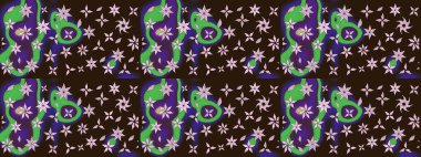 Raster illüstrasyonundaki çiçek desenli çizim. Renkli Bahar Teması eskiz kalıbı. Süslü kumaş deseni. Düz Çiçek Elementleri Tasarımı.