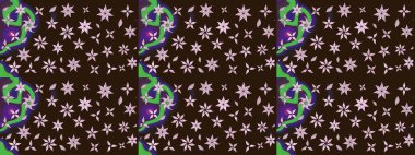 Renkli Yaz Temalı eskiz kalıbı. Düz Çiçek Elementleri Tasarımı. Raster Illustrasyon 'daki Çiçek Deseni' nin son moda çizimi. Kahverengi renkte çiçekler.