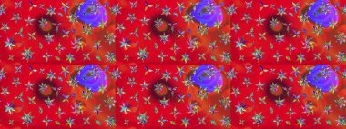 Suluboya çiçekli çiçek deseni. Raster illüstrasyonu. Kırmızı renkte güzel tekstil.