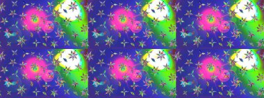 Düz Çiçek Elementleri Tasarımı. Mavi renkli çiçekler. Renkli Bahar Teması eskiz kalıbı. Sevimli çiçek raster deseni.