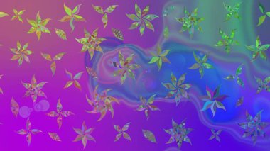 Raster düz çiçek çizim deseni. Hediye ambalaj kağıdı, tebrik kartları, posterler ve pankart tasarımı. Mor renkte çiçekler.