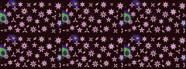 Raster - stok. Eskiz arkaplan modeli. Yapraklı çiçekler ve kahverengi renkli papatya çiçekleri..