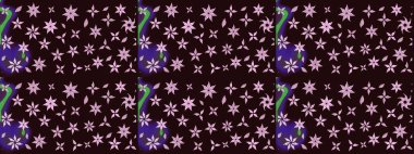 Raster illüstrasyonu. Eski usul küçük çiçekli şirin bir eskiz deseni. Moda arka planında parlak buketler. Kumaş, duvar kâğıdı ve kağıda yazdırmak için gelişen arkaplan.