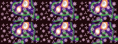 Parlak renkli çiçekleri ve kahverengi renkli yaprakları olan harika bir çiçek deseni. Moda baskıları için zarif bir şablon. Halk tarzı. Modern çiçek arkaplanı.