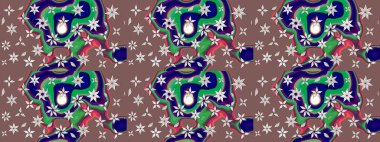 Eskiz arkaplan modeli. Yapraklı çiçekler ve kahverengi renkli papatya çiçekleri. Raster - stok.