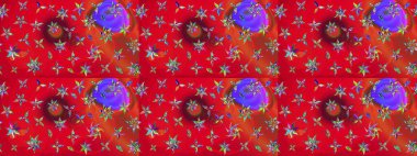 Çiçek desenli çizim. Kırmızı renklerde Asya tekstili. Raster illüstrasyonu.