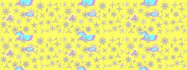 Düz Çiçek Elementleri Tasarımı. Raster illüstrasyonundaki çiçek desenli çizim. Sarı renkli çiçekler. Renkli Bahar Teması çizim şablonu.