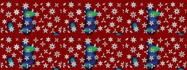 Çiçek ve yapraklı karalama şeklinde Raster çiçek deseni. Raster illüstrasyonu. Kibarca, bahar çiçekleri kırmızı renklerde.