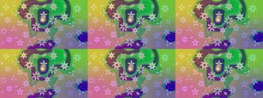 Çiçek desenli eskiz. Yeşil renkli çiçekler. Tişört baskısı için çiçek boyama rasteriName.