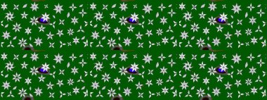 Sevimli çiçek raster deseni. Yeşil renkli çiçekler. Renkli Yaz Temalı eskiz kalıbı. Düz Çiçek Elementleri Tasarımı.